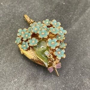 Kirks Folly Forget Me Not Locket Gold Floral Necklace Pendant Charm